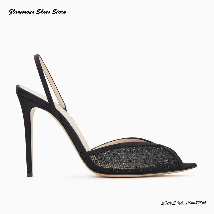 Sandali con cinturino alla caviglia in pizzo impreziositi da cristalli Scarpe da festa con punta aperta e punta aperta da donna Tacchi a spillo alla moda estiva