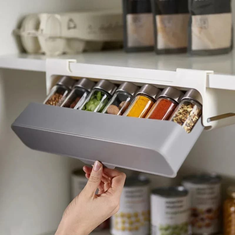1 set di organizer per bottiglie di spezie da cucina, design autoadesivo a parete, strumento essenziale per la cucina domestica