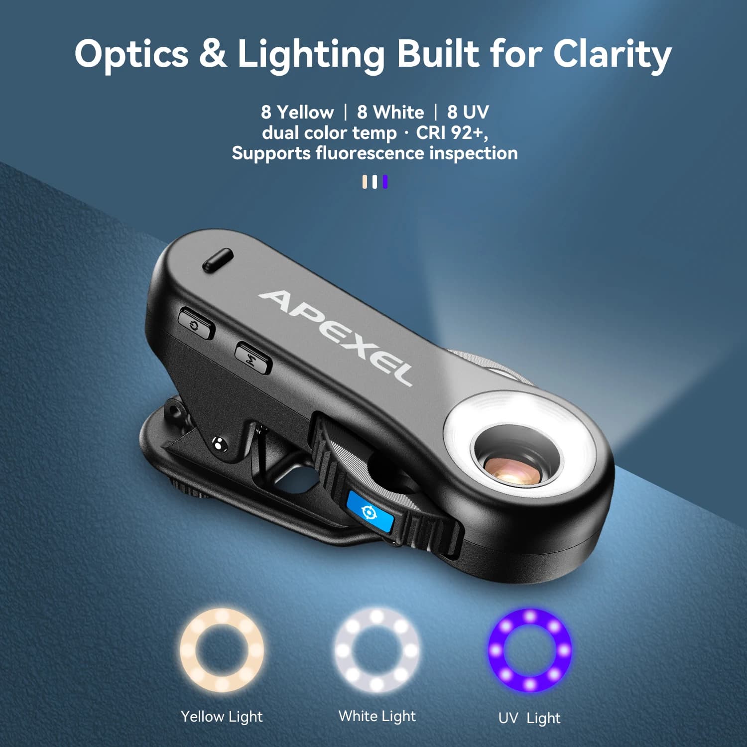 APEXEL Kit Lenti Microscopio 3-in-1 Aggiornato 40X/80X/120X con Luce LED CPL e Clip Universale per iPhone 17 Pro Max 16 e Android