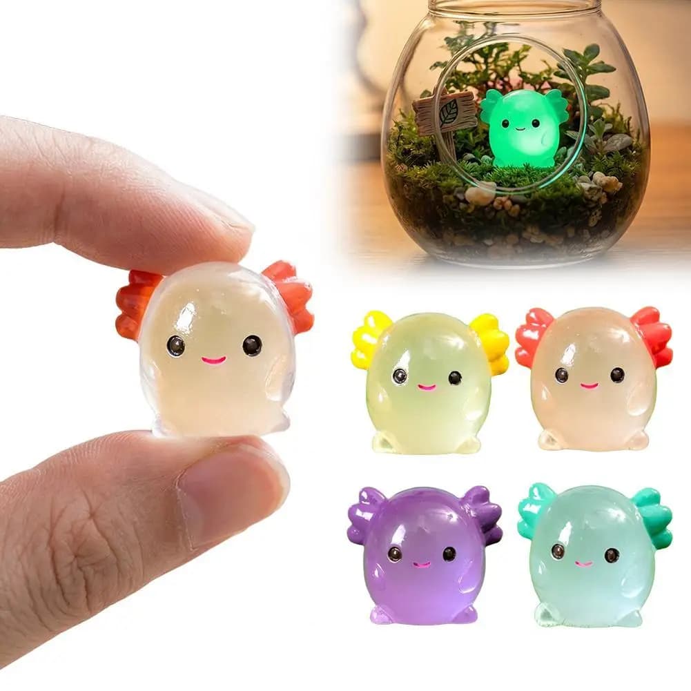 4/10PCS Luminous Mini Resin Axolotl Figurines Mini Salamander Ornaments for Fairy Garden, Potted Plants & Home Decor,