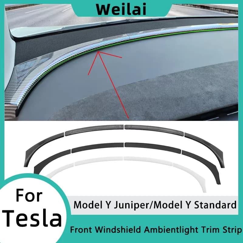 Striscia Decorativa per Luce Ambientale Parabrezza Anteriore per Tesla Model Y 2025 2026 Standard Juniper Accessori Auto Striscia Decorativa in ABS 4 Pezzi