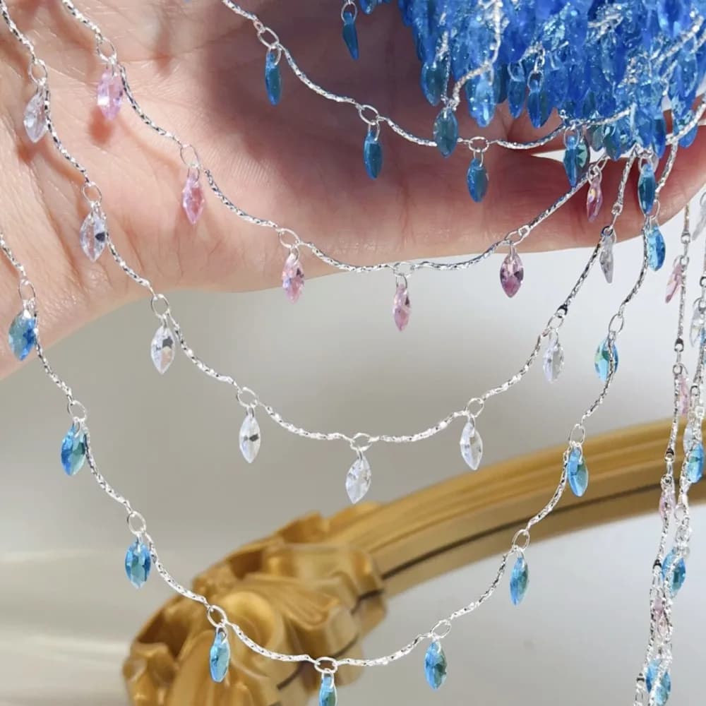 Catena a cascata con zirconi a goccia da 0,5/1/2 metri, catena in rame con nappe, per la creazione di gioielli fai da te, decorazioni per borse e abbigliamento.