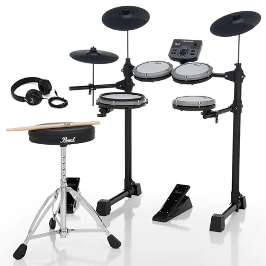 ERS1000 eRoadshow Electronic Drum Set for home practice: mesh pads, black finish, ultra-quiet performance with full kit includi