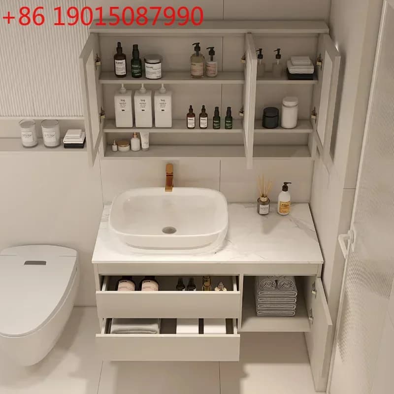 Mobili da Bagno Moderni: Armadietto con Specchio Intelligente, Lavabo in Ceramica, Mobile Semplice con Lavandino Integrato