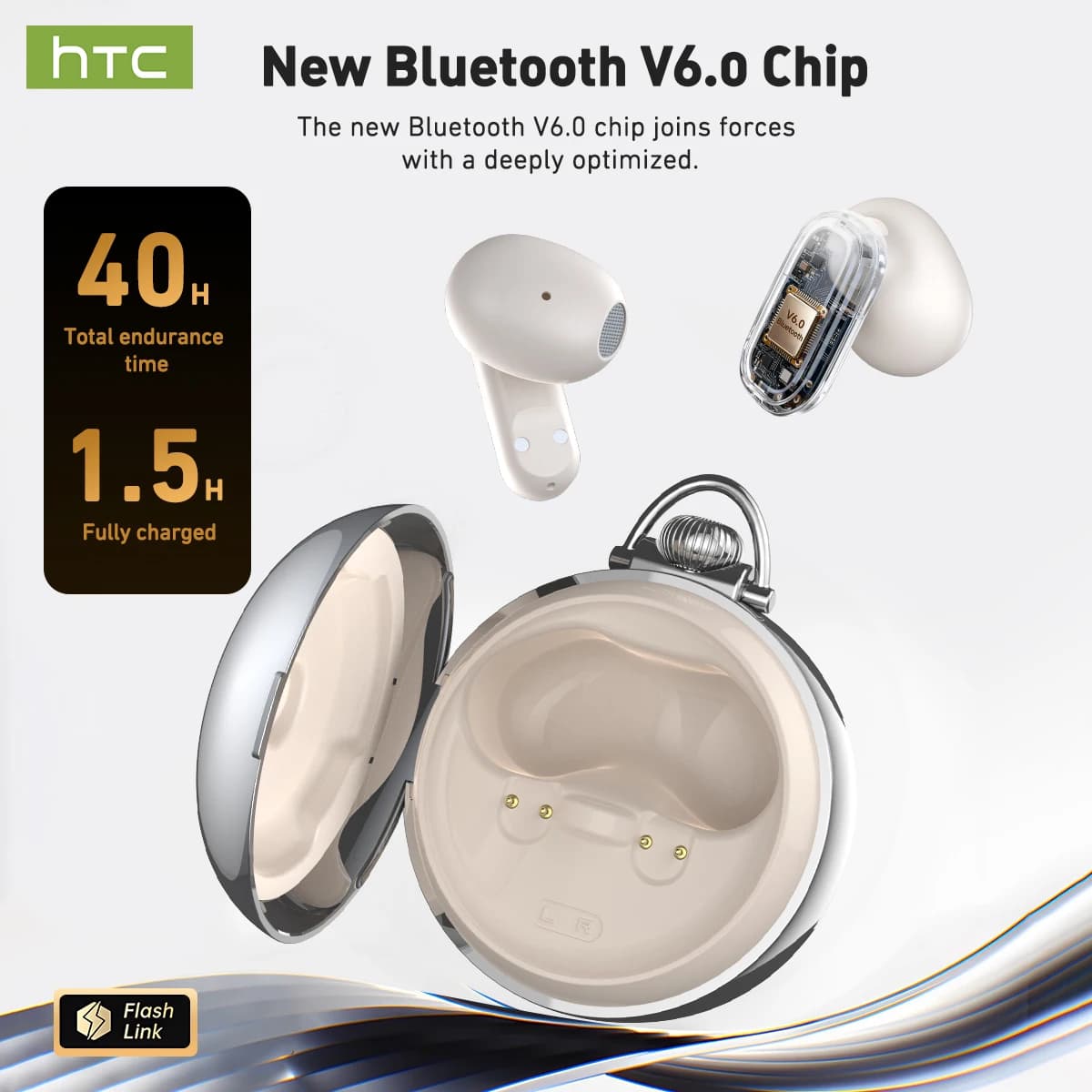 Auricolari Wireless per Traduzione, Cuffie Bluetooth HTC NE71 con Schermo LED Intelligente, Qualità Audio HiFi, Cancellazione del Rumore, Auricolari In-Ear