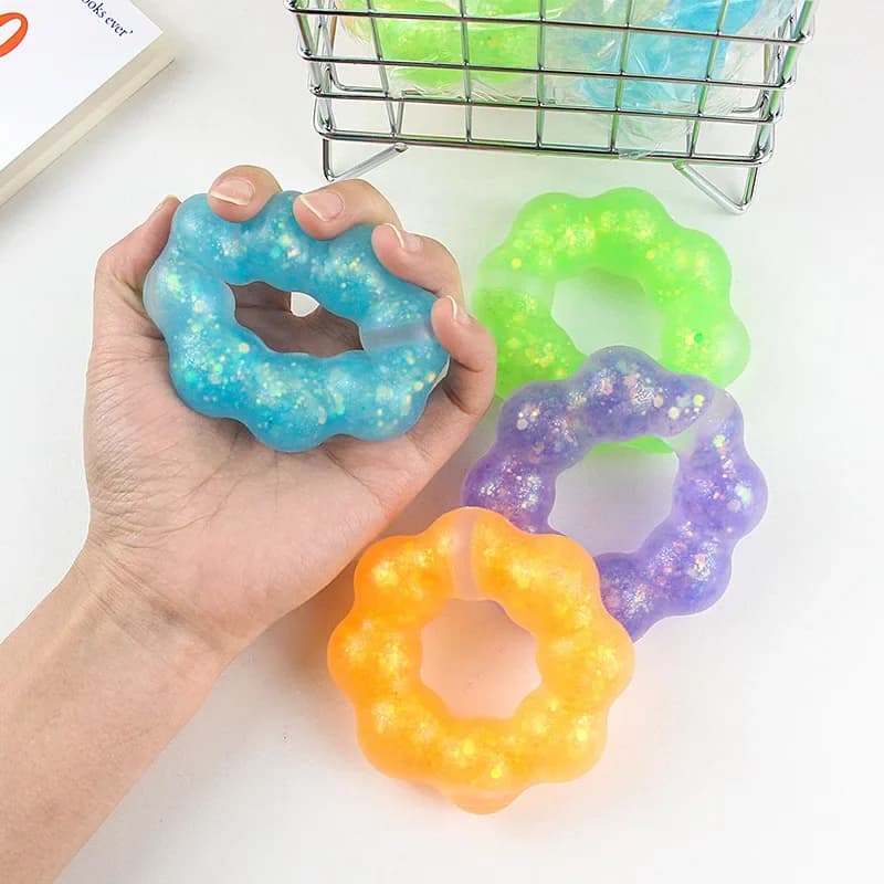 1 piece TPR crystal wreath transparent donut colored bracelet squeeze ball decompression exhaust pinch pull girl toy pendant gift
