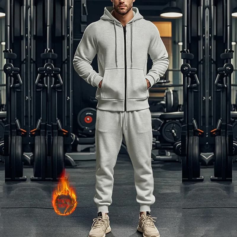 Completo Sportivo Casual da Uomo in Due Pezzi con Felpa a Maniche Lunghe Colorata e Fodera in Pile, Collezione Autunnale
