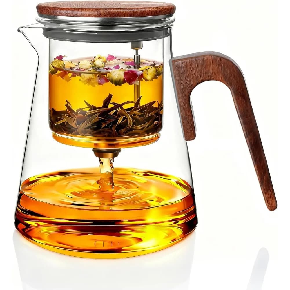 Magnetic Tea Pot with Infuser and Suction Lid for Loose Tea Diffusers, Walnut Wood Handle, Ideal Gift for Tea Enthusiasts
