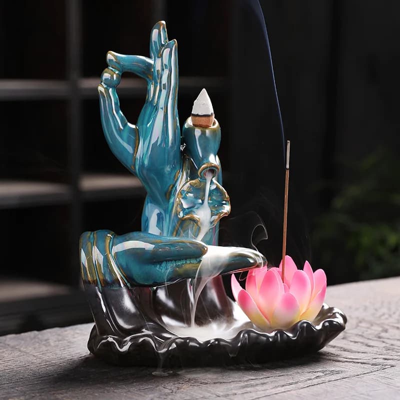 Incensiere in ceramica a cascata con supporto per bastoncini di incenso 2in1 con coni