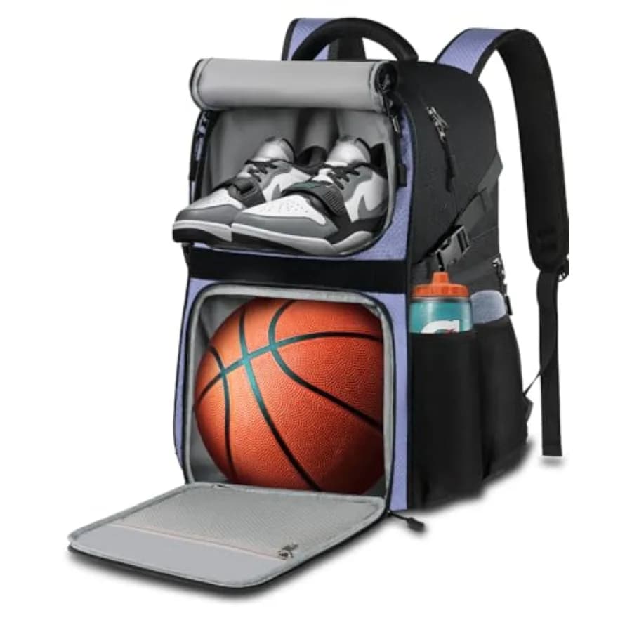Zaino per Pallacanestro con Porta Pallone e Scomparto per Scarpe, Ampia Borsa Sportiva per Accessori da Basket