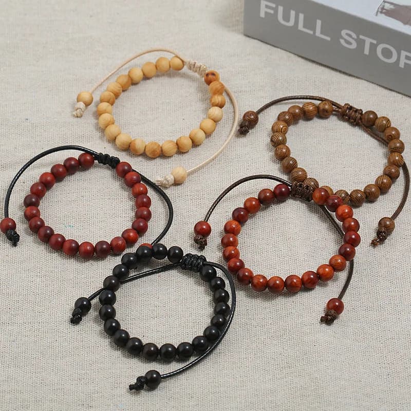 Adjustable Wooden Beads Beaded Bracelet for Men and Women Souvenir Gifts Strand Bracelets Hand Rope Accessories Vintage Jewelry