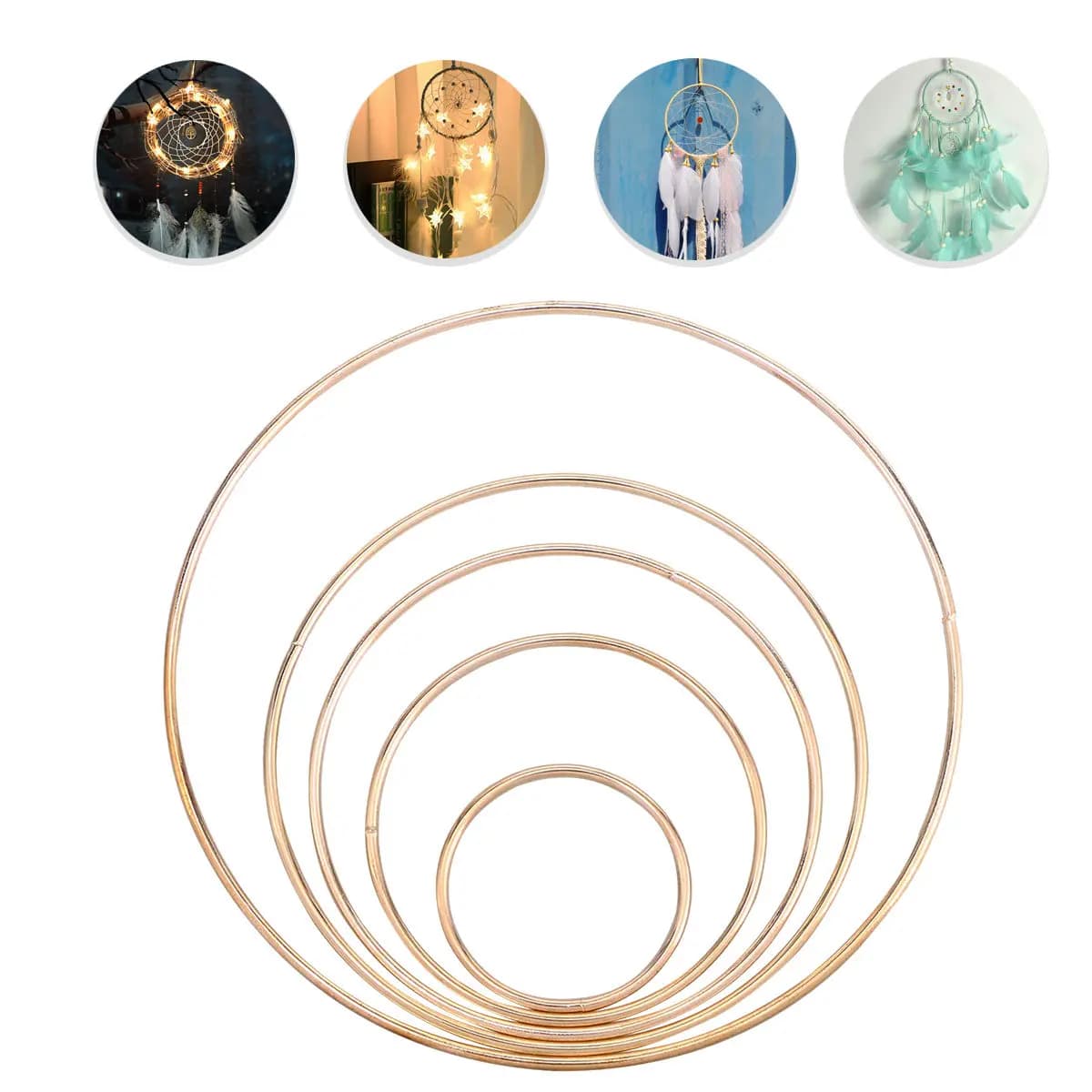 5Pcs Metal Dream Catcher Rings Gold Mixed Sizes DIY Craft Hoops Iron Round Metal Rings for Macrame Plant Hangers Handmade