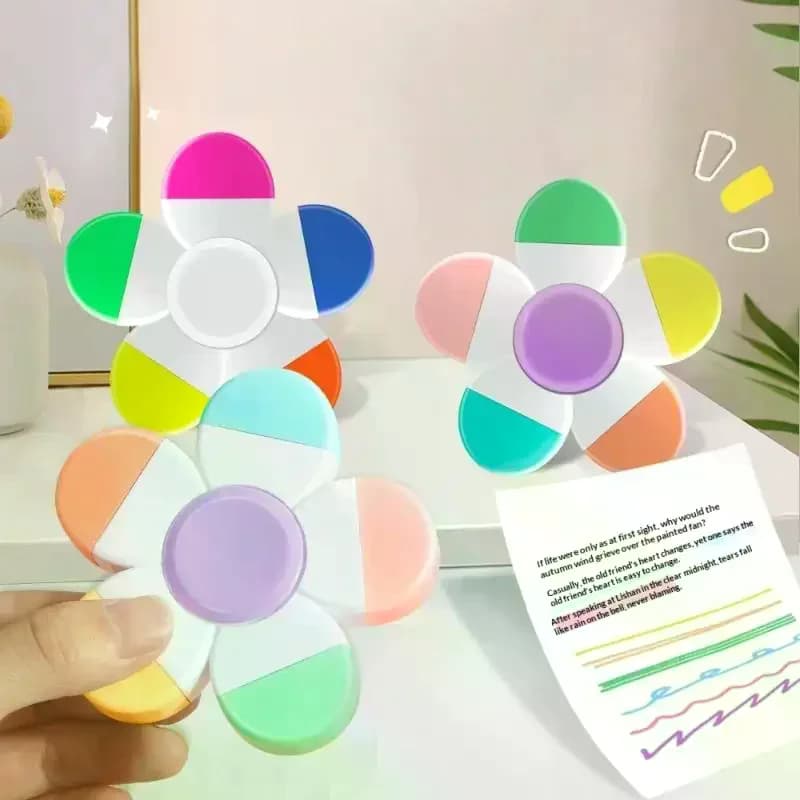 1 pz a forma di fiore colori dell'acquerello 5-in-1 penne fluorescenti punta delle dita evidenziatore a spirale per la cancelleria per ufficio scolastico