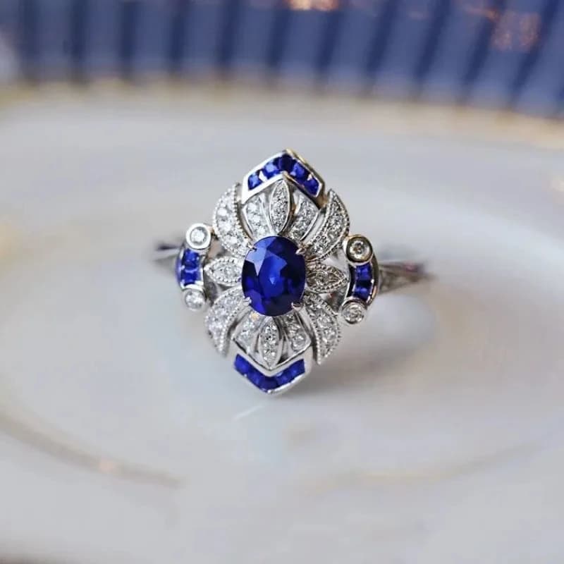 Anelli di zaffiro azzurro di lusso alla moda e classici per le donne Anello con pietre preziose geometriche eleganti Regali di gioielli in argento 925
