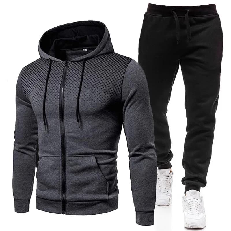Tuta da uomo con cerniera e cappuccio multitasche e pantaloni protettivi tuta da jogging casual autunno/inverno set da 2 pezzi Taglia grande S-3XL