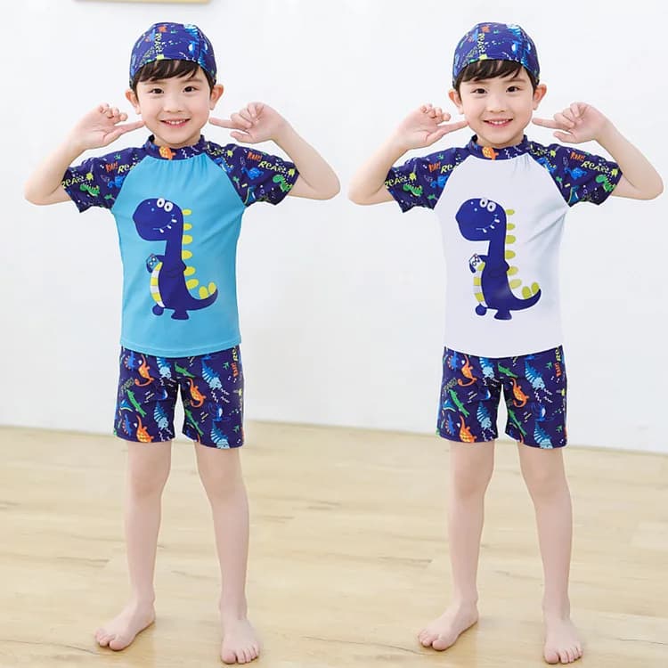 Children's Bath Costumes Set with Animated Cards, Swimming Shorts for Boys, Surf Suit, Separate Swimming Hat, Solar Protection