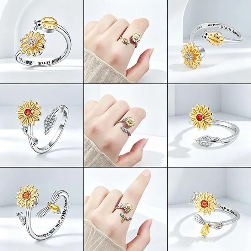 Relief Stress Rotatable Sunflower Fidget Ring Anti Anxiety Bee Open Jewelry Ladies Banquet Rings Gifts Spinner Accessories