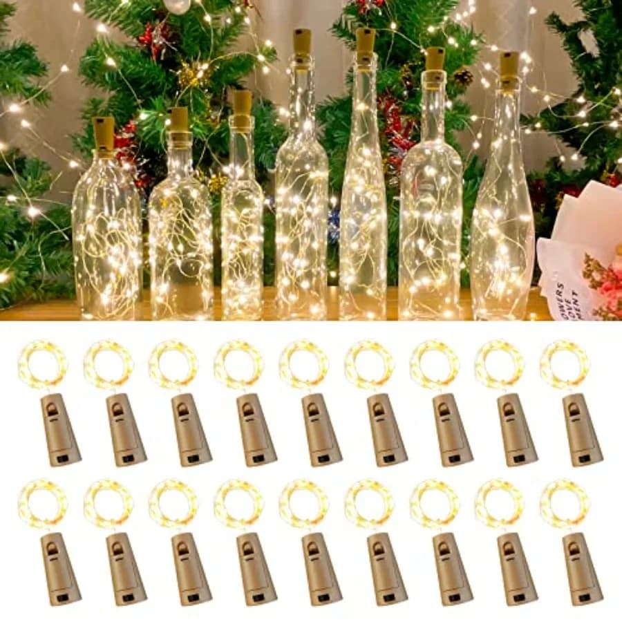 Wine Bottle Lights with Cork, 20 LEDs, 6.6 Feet, Fairy Mini String Lights for DIY Jar Halloween, Christmas, Party Decoration, W