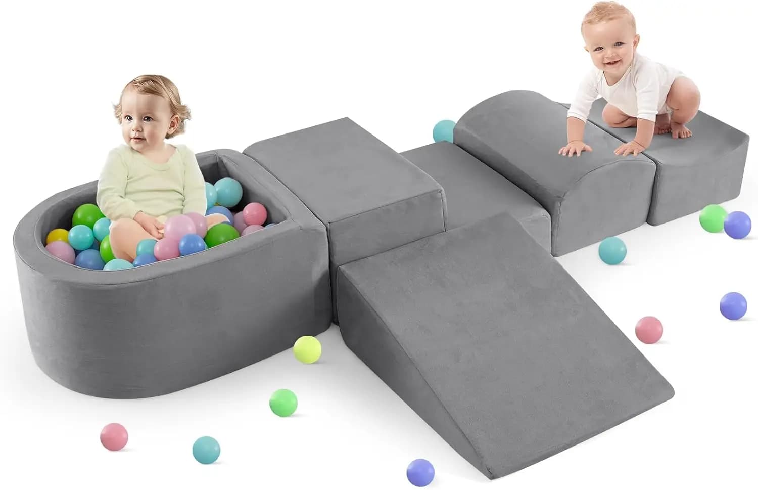 Giocattoli da arrampicata per bambini piccoli, blocchi da arrampicata in schiuma e pozzo per palline per bambini, struttura di attività per arrampicata e gattonare per bambini da 5 pezzi Gioca S