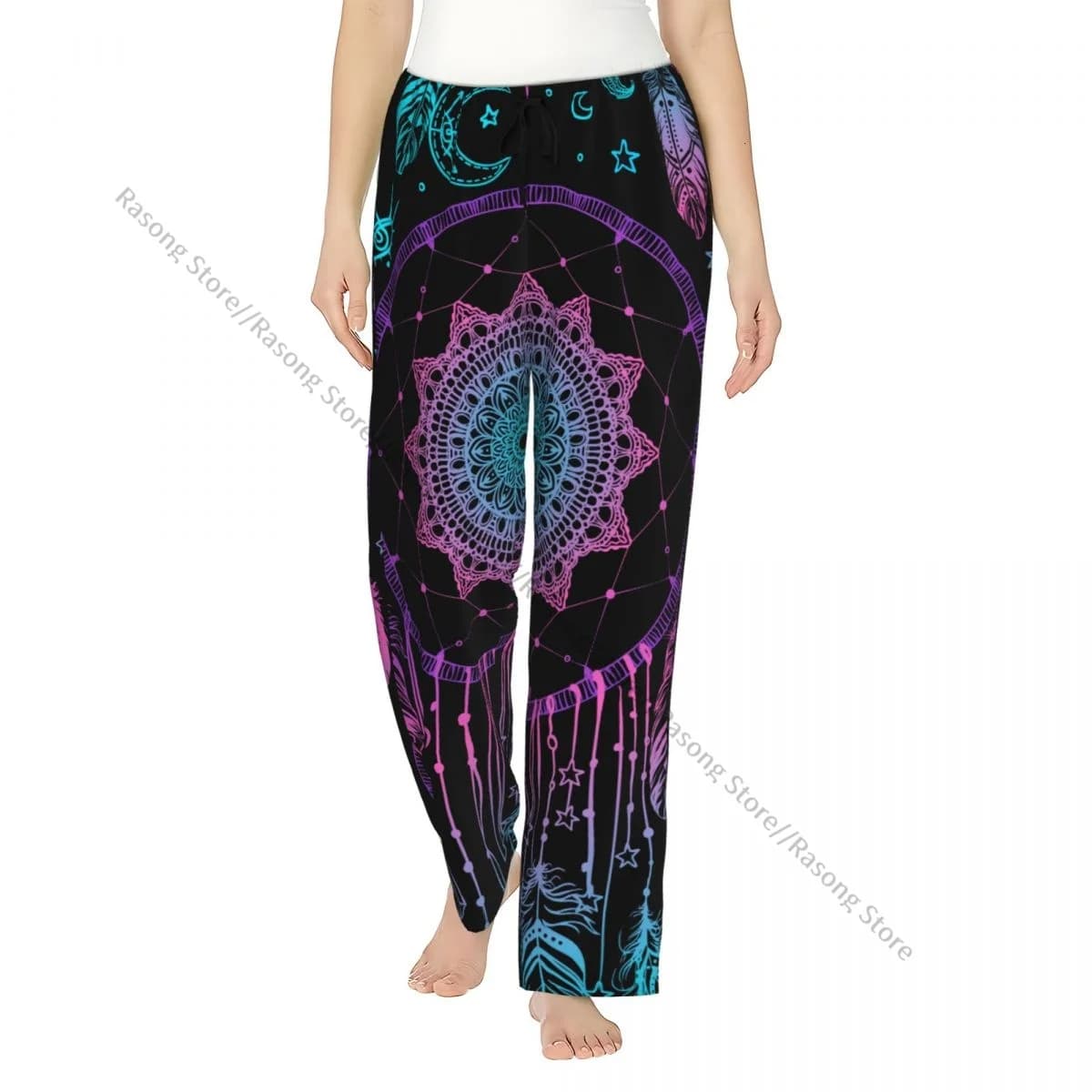 Women Flannel Lounge Pants Soft Ethnic Boho Dreamcatcher Pajama Pants Winter Sleepwear