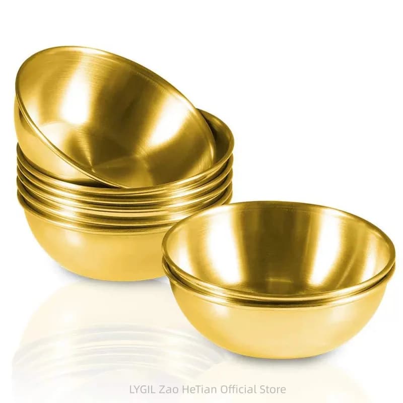 New 2/4pcs Stainless Steel Golden Sauce Dishes Appetizer Seasoning Serving Dishes Sets Tray Spice Plates Kitchen Tableware