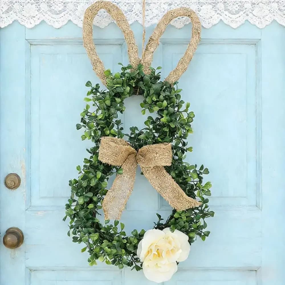Paschal Ghirlanda from 19,6 Pollici con Fiocco in Lino e Fiori, Ghirlanda per Porta d'Ingresso, Design Simulato con Piante Verdi, Ghirlanda Artificial per Decorazione Murale