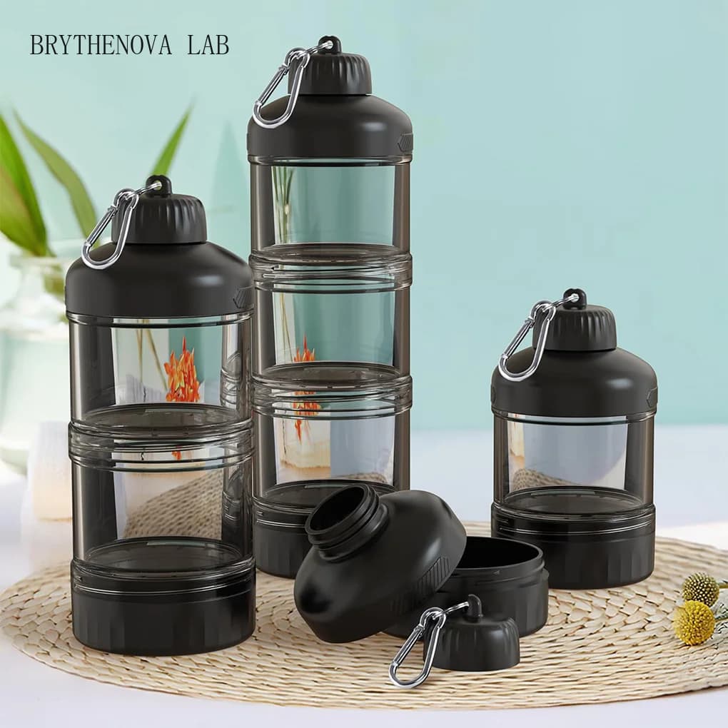 3-Layers Portable Protein Powder Box Funnel Powder Box Fitness Bottle Supplement Handle Layered Storage Medicine Snack Can