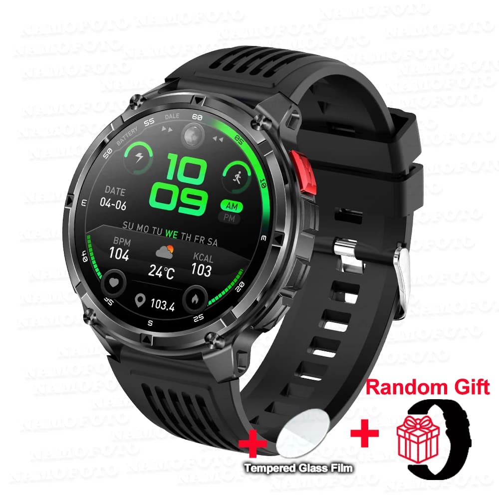 NAMOFOTO Nuovo Smartwatch 1100mAh per Uomo e Donna, Orologio Sportivo da Esterno con Torcia LED, Bussola, Chiamate BT, Monitoraggio Salute