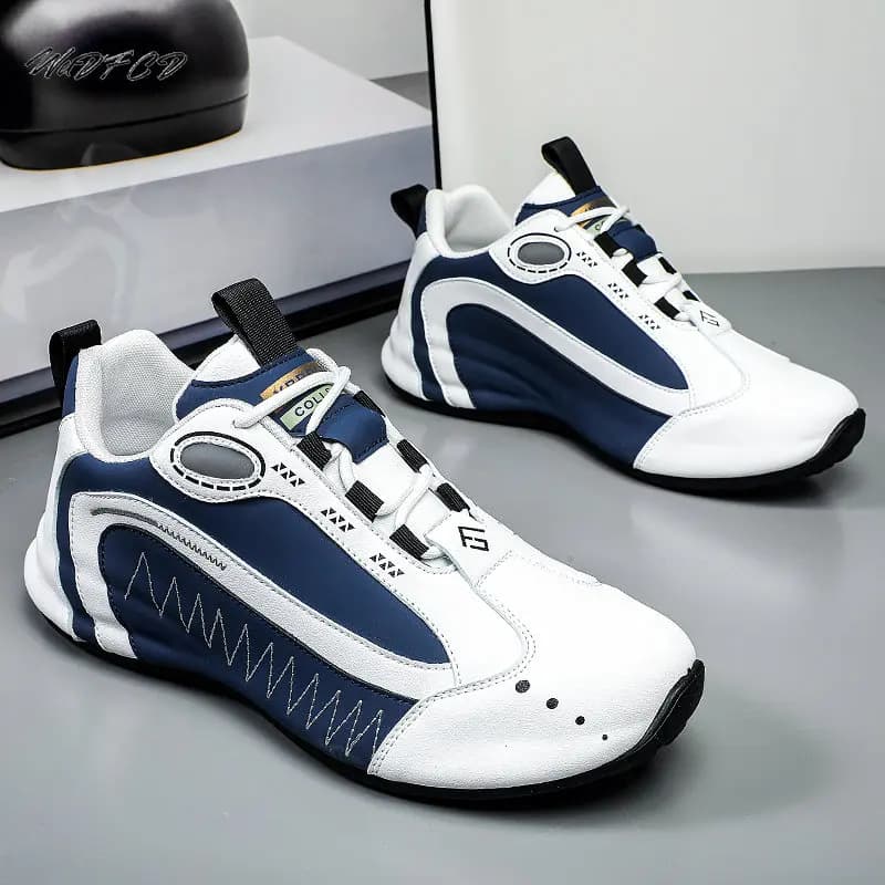 Scarpe da ginnastica robuste da uomo con copertura inferiore, scarpe sportive con piattaforma interna maggiorata, traspiranti, casual, in pelle microfibra