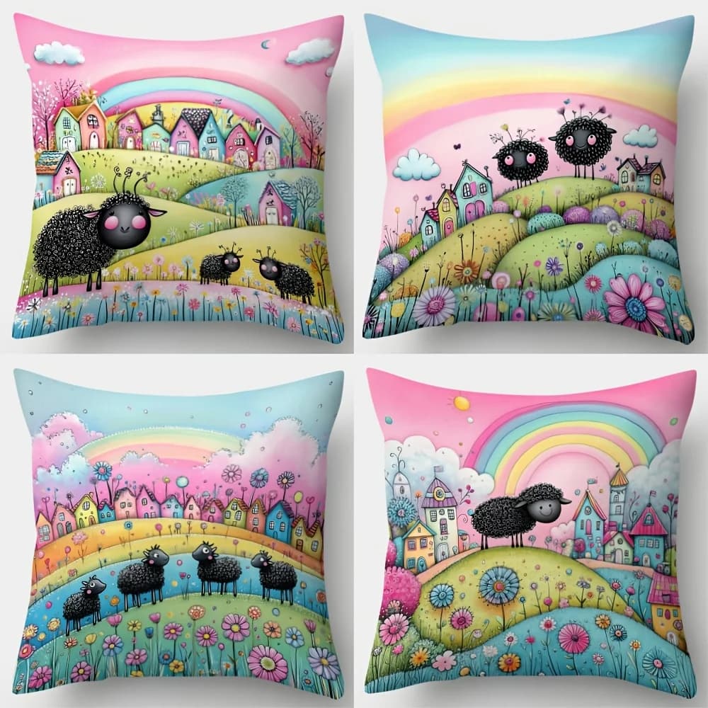 4pcs Eupatorium flower house single-sided digital printing pillow cover Short plush Suitable living rooms bedrooms sofas