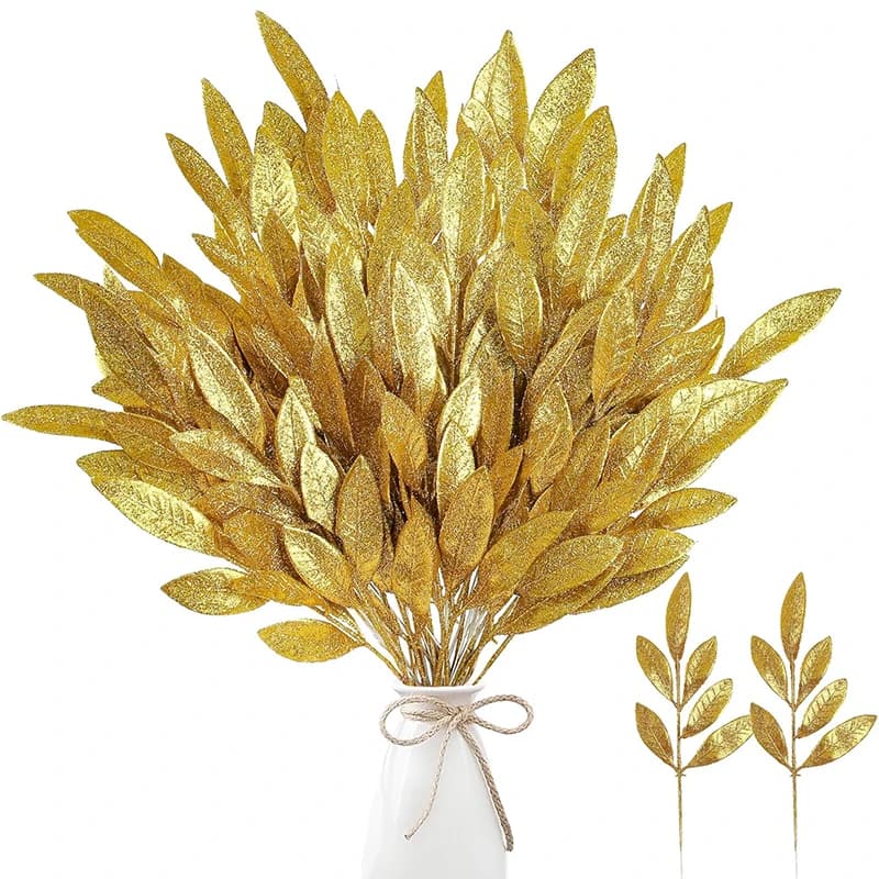 6/12Pcs Gold Silver Artificial Leaves Fake Plant Christmas Tree Decoration Navidad for Home Decor New Year 2025 Gift Ornament