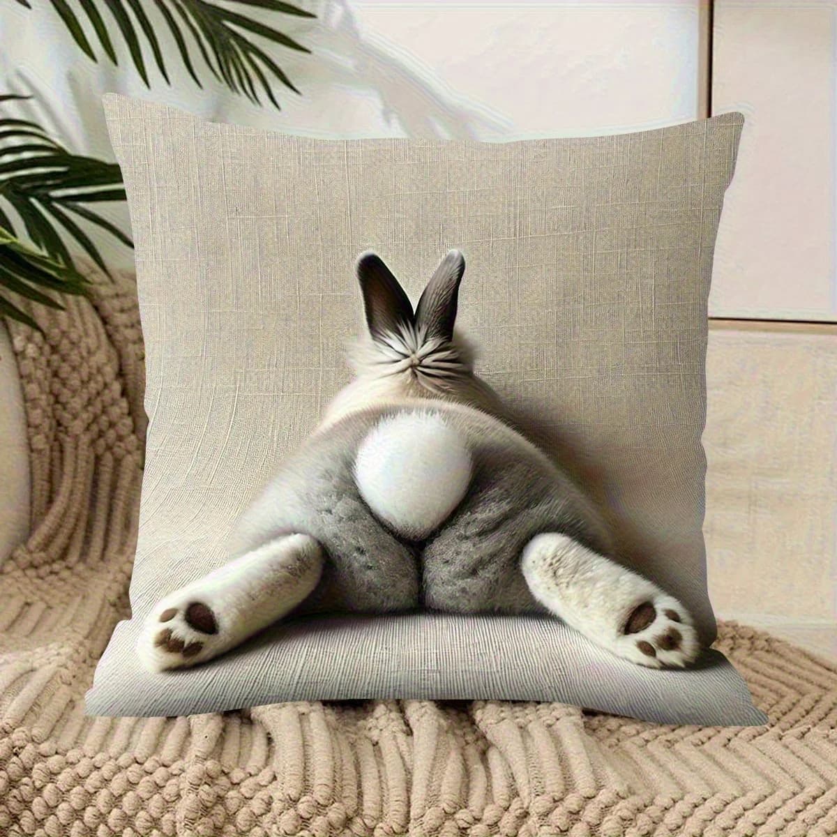 1pc Rabbit Butt Back View Themed Printed Throw Pillow Cover, Suitable for Sofa,Bedroom,Living Room, a Fun Gift for Rabbit Lovers