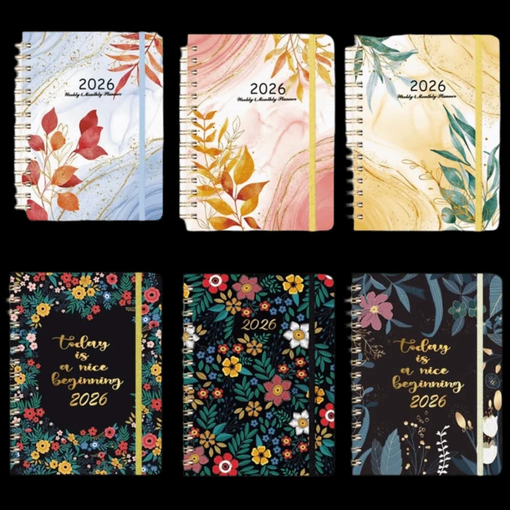 Indice Tag 2026 Planner Notebook Rilegatura a spirale Design semplice Diario a spirale Libro Orologio in funzione Notebook a spirale formato A5