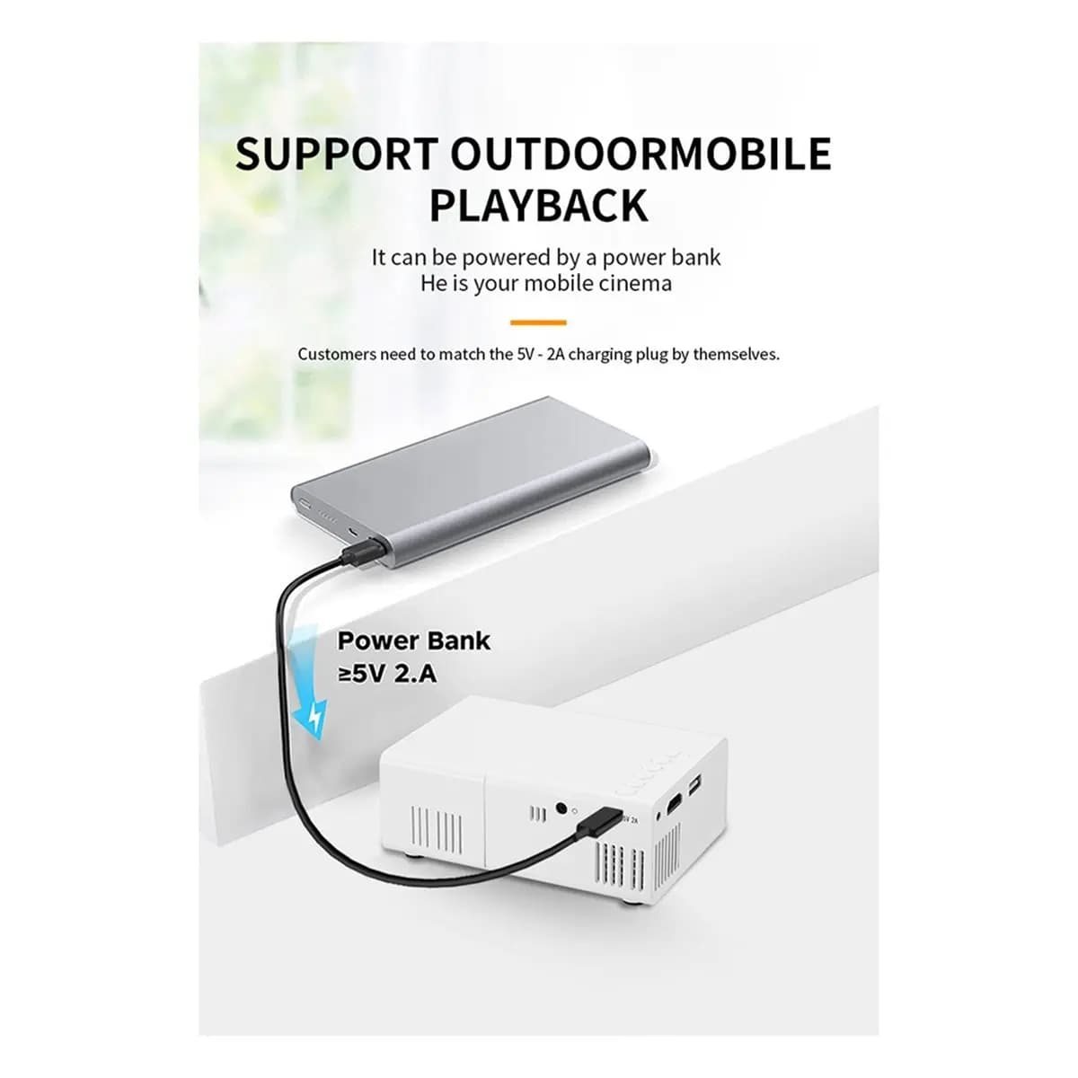 Mini Proiettore LED Portatile BABQ, Proiettore Compatto per Home Theater, per Intrattenimento Indoor, Leggero e Facile da Trasportare, Spina EU
