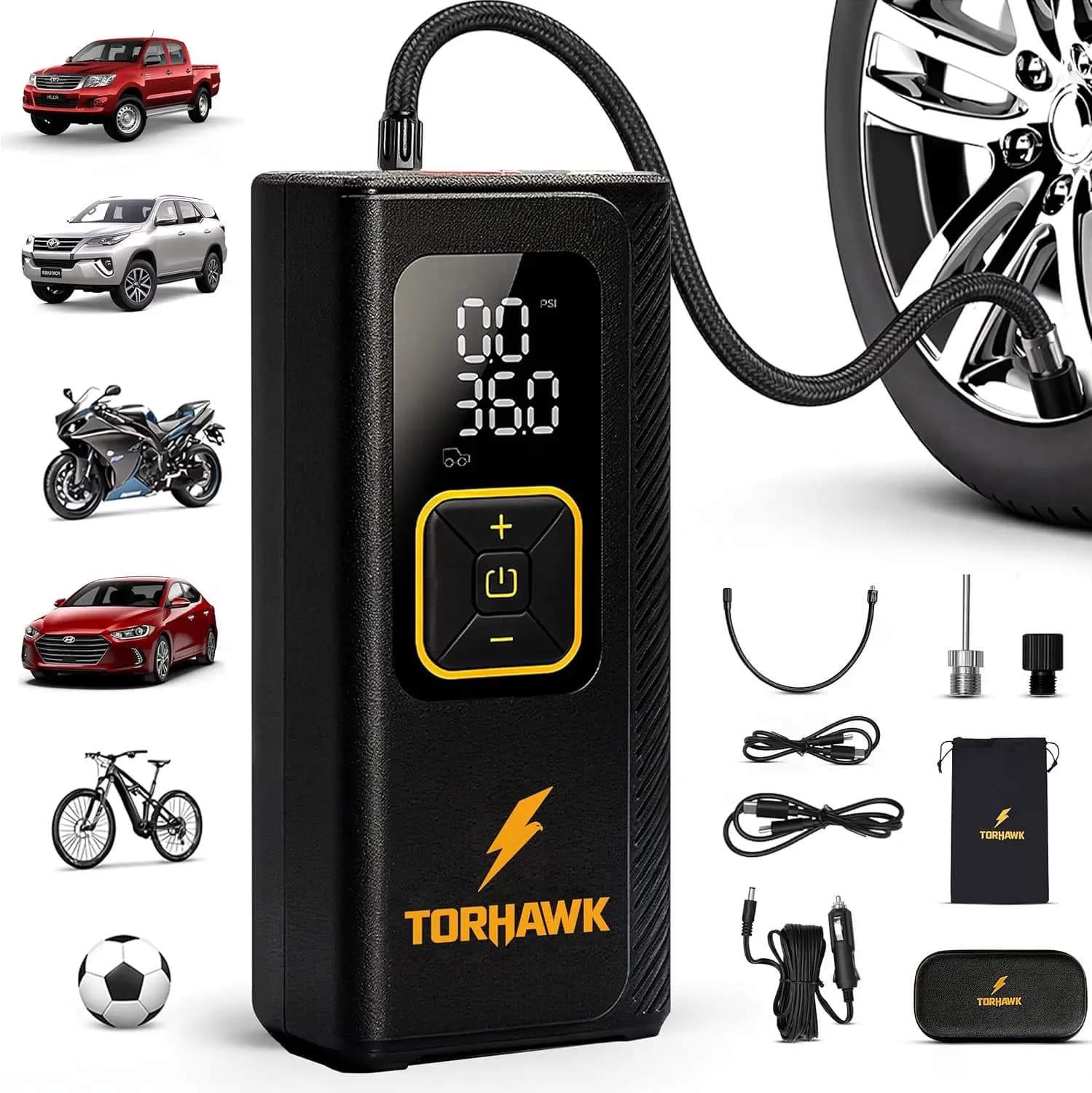 Double Cylinder Portable Air Compressor with 160 PSI, Digital Pressure Gauge, LED Light, Auto Switching, Truck, SUV, Bike, Balls