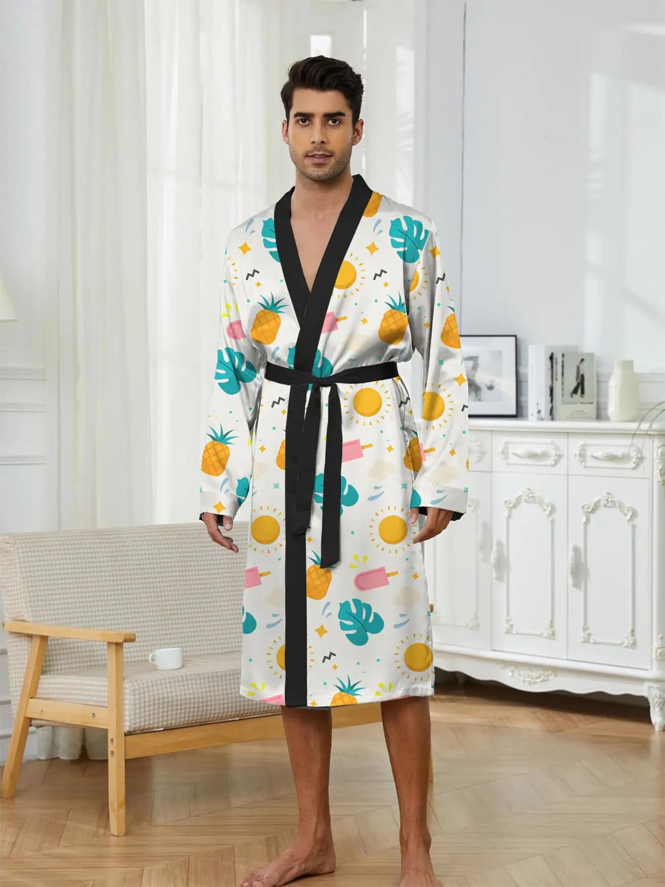 1pcs Men's Robes 2026 Spring/Summer Funny pajamas Sleepwear bath robe Bathrobe men Breathable 3D Printed Graphic Sleepwear