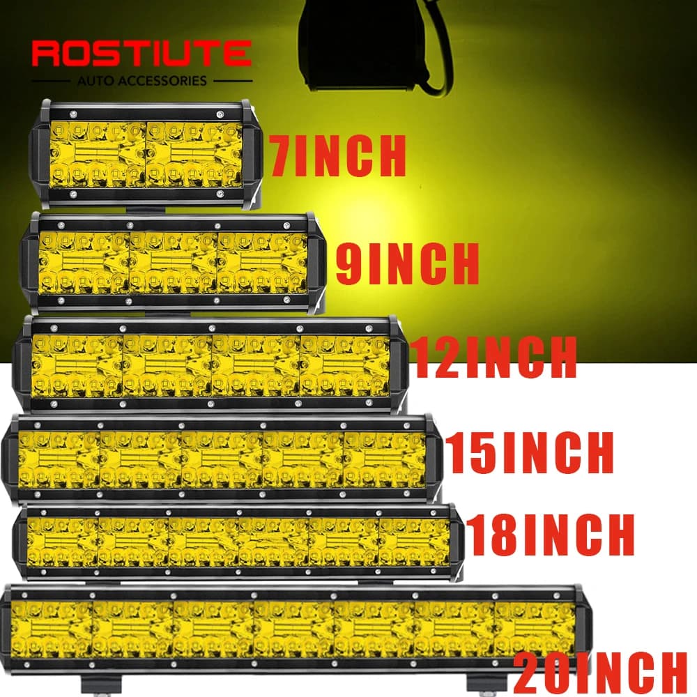 Amber Led Light Bar 20" 18" 15" 12" 7" Spot Flood Combo LED Work Light Pod Yellow Off Road Fog Lamp Headlights for Truck Tractor
