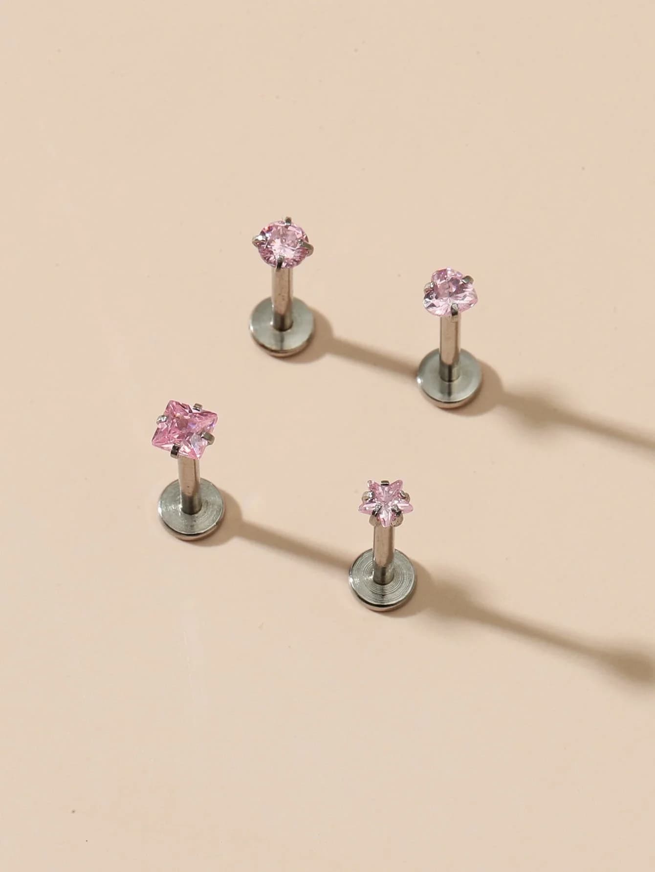 Set di 4 pezzi con zirconi cubici, piercing labret per labbra, gioielli per il corpo in acciaio inossidabile per donne e uomini
