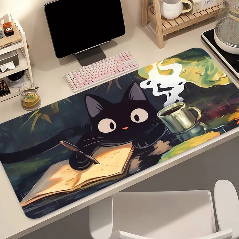 Silicone Play Mouse Mat Kawaii Black Cat Large Keyboard Mat Topographic mouse pad for keyboard with non-slip mat
