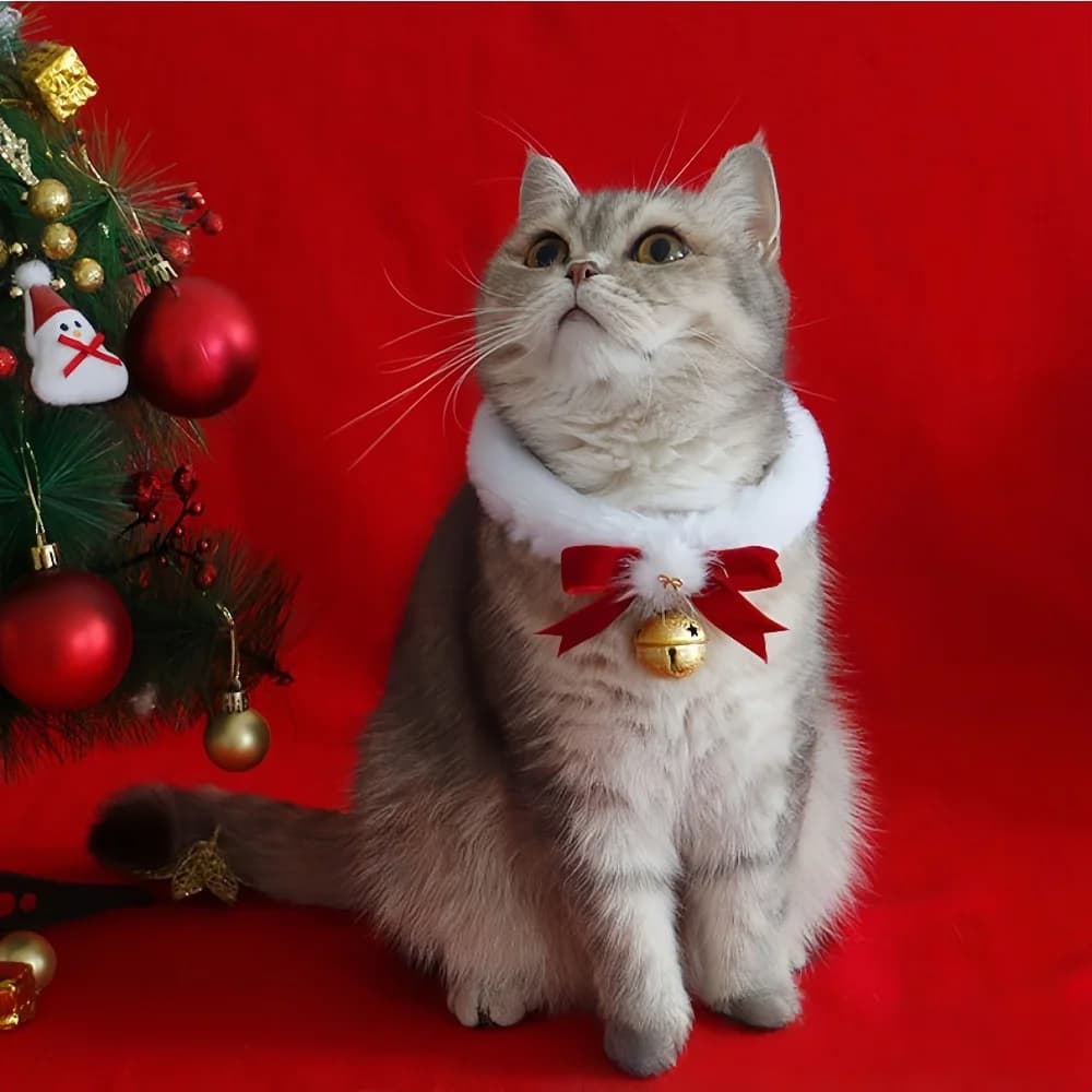 Collare natalizio per animali domestici - Gatto e cane Matrimonio rosso Nastro natalizio Bowbell Collare di Capodanno Decorazione fatta a mano per feste Accessorio per animali domestici