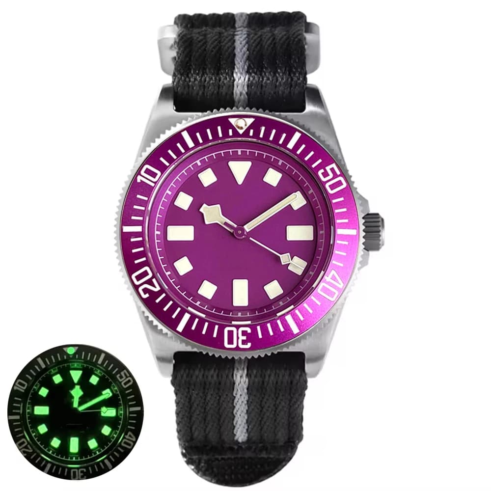 Men's Watch Titanium Tandorio Purple 42mm FXD NH35 PT5000, Sapphire Glass, Diving 200M, Vintage Lume