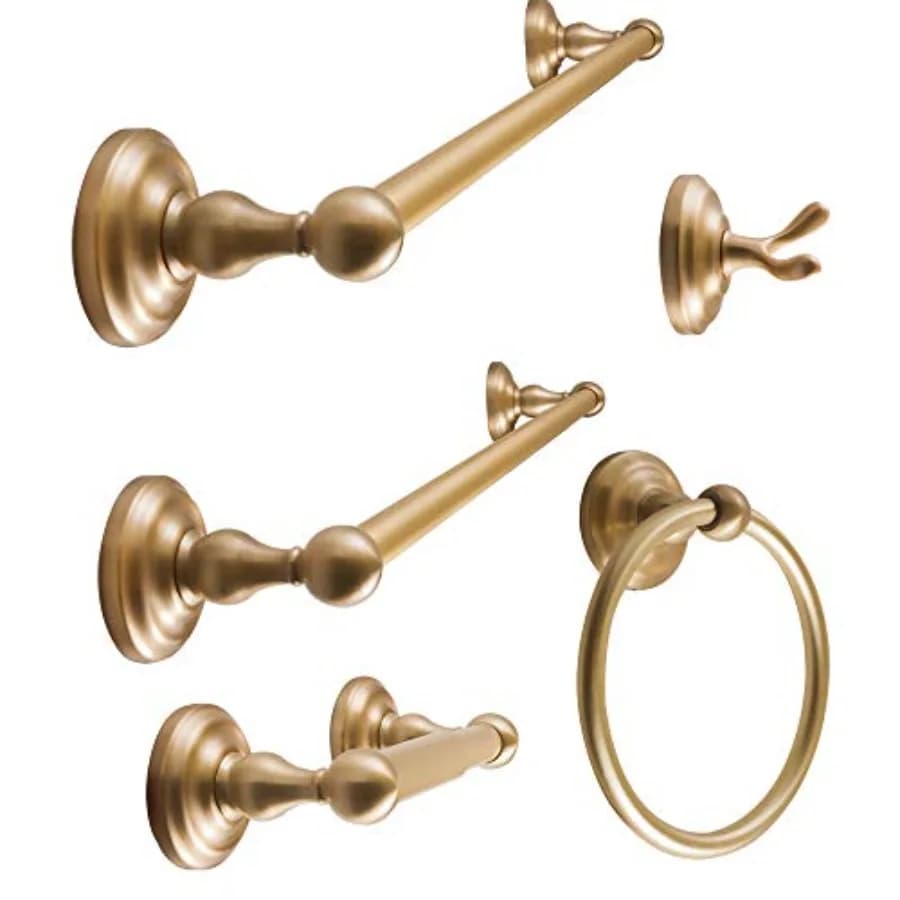 Set di Accessori per Bagno SENTO ROBIKI in Oro, Include Gancio per Accappatoio, Porta Carta Igienica, Anello Porta Asciugamani, Portasciugamani da 18 e 24 Pollici