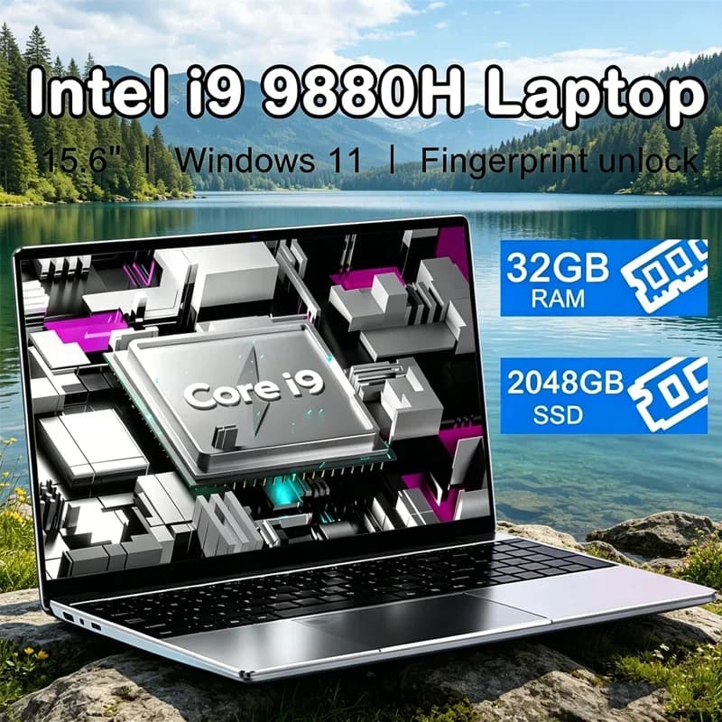 Nuovo Laptop da 15.6 Pollici con Intel Core I9-9880H, 32GB RAM, 2TB SSD, Ultra Sottile, per Gaming, 1920*1080, Windows 11, per Ufficio, Studio e Uso Domestico