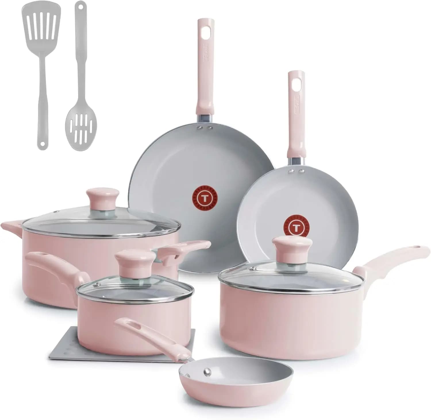 Set di Pentole in Ceramica Antiaderente da 12 Pezzi, Adatto al Forno fino a 350 Gradi ° Set F, include pentola, piastra e padelle in colore rosa antico