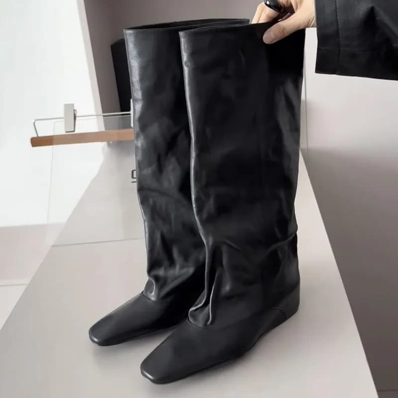 Nuove Scarpe da Donna 2026: Stivali da Cavaliere in Morbida Pelle, Stivali Slouchy alla Moda con Punta Quadrata, Scarpe di Design, Botas Mujer