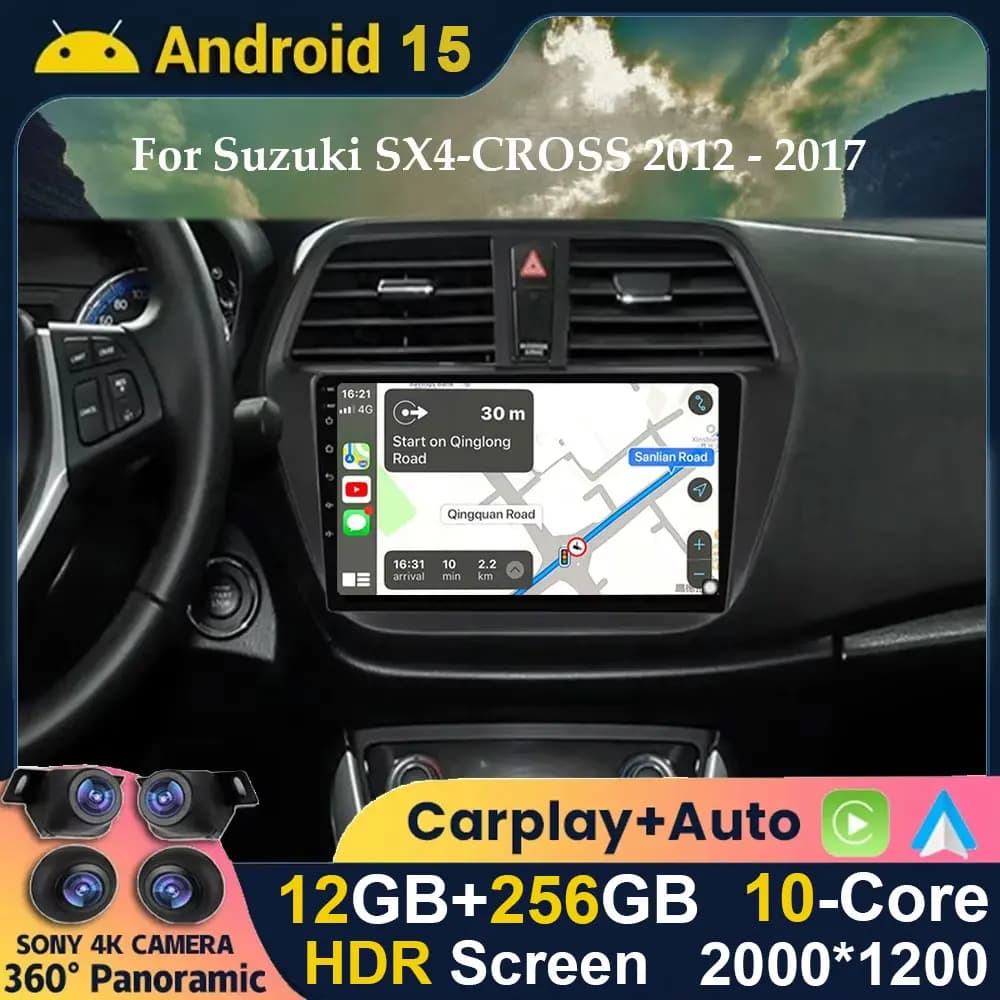 Android 15 Carplay + Auto Audio Autoradio for SUZUKI SX4 S-CROSS 2012 - 2017 Autoradio Multimedia Video Player Car GPS Screen