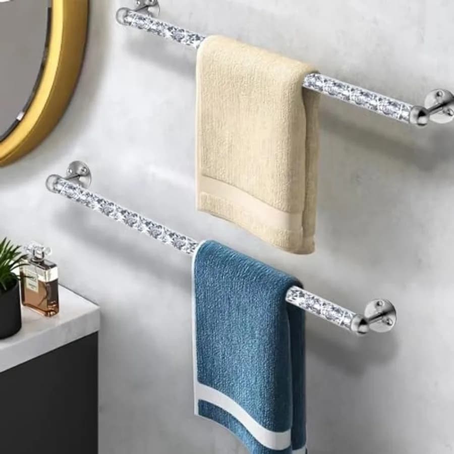 Portasciugamani in Vetro Effetto Diamante Frantumato per Bagno, Set di 2 Barre Portasciugamani da Parete per Asciugamani da Bagno e Asciugamani per le Mani, 21 Pollici