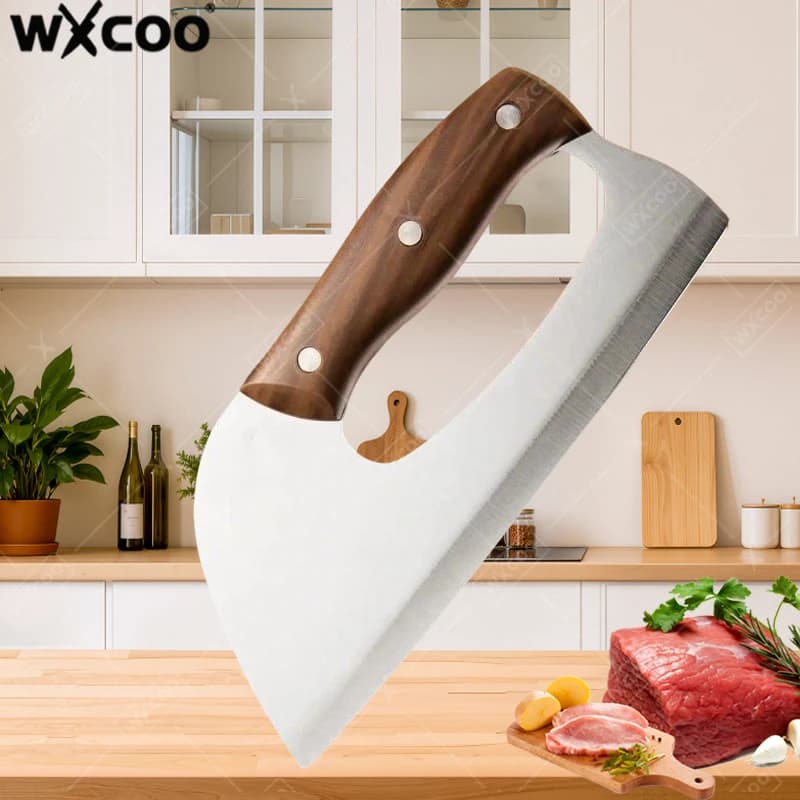 WXCOO Set di Coltelli da Cucina Ergonomici Forgiati a Mano, Coltello da Macellaio, Coltello per Affettare Carne e Frutta, Forbici da Cucina in Acciaio Inox SK5