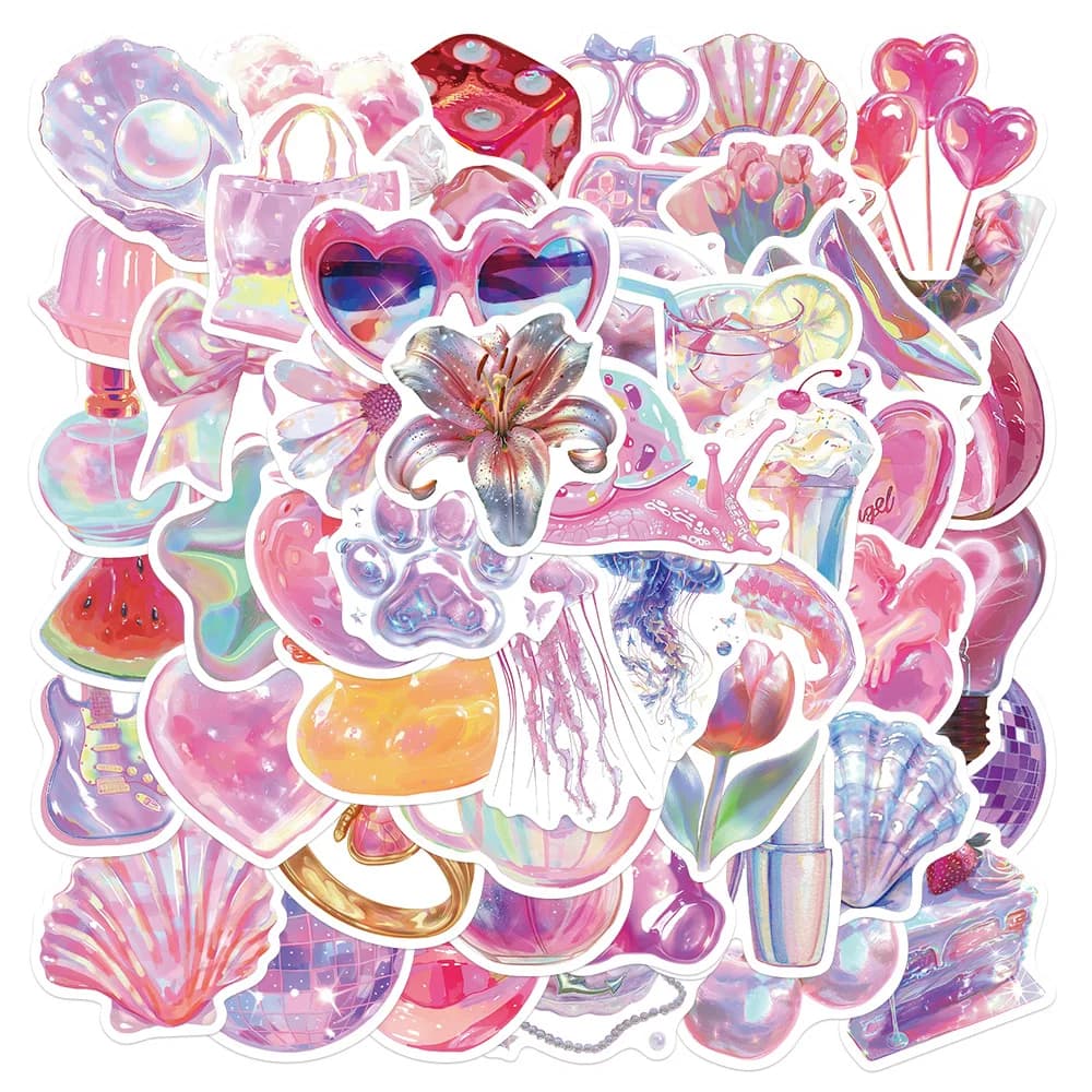 50-100PCS Pastel Laser Holographic Sticker, Aesthetic Cute Waterproof Decals, for Journaling, Scrapbooking Notebook DIY Decor