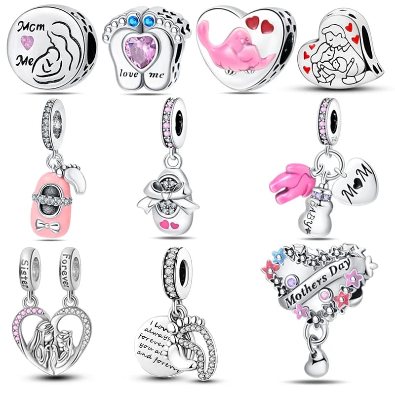 925 Sterling Silver Foot Pacifier Heart Shaped Warm Family Charm Beads Fit 4mm aperture Bracelets Fine DIY Jewelry Gifts